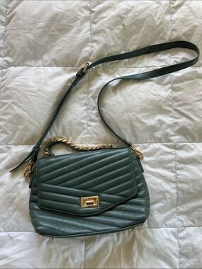 Madison West Quilted Dark Green Crossbody Bag with Gold Hardware